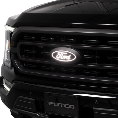 Putco Emblems, Licensed FORD Logo; Grille; White; Matte Black; IP69K Rated; Oval Shape; With Plug And 92606