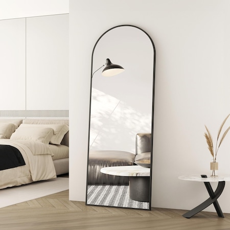 Simple Deluxe infinipower Arched Full Length Mirror, Floor Mirror with Stand, 59inx16in Standing or Leaning Full 3A88MIROGZ1659BLK