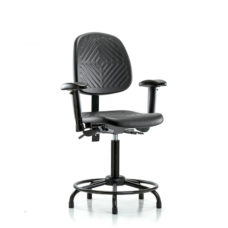 Blue Ridge Ergonomics Benchch Chair, Poly, Med, Bk, RT, AA Glides, 6-Way Adjustable, 19-1/2" to 27-1/2" Height, Black; Blue BR-PMBCH-MB-RT-T0-A1-RG