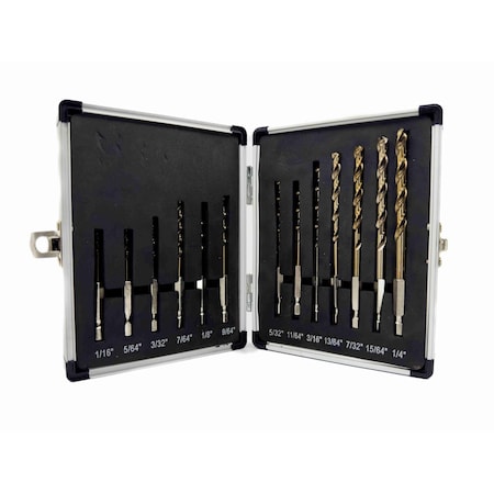 Drill America 13 Piece Cobalt Quick Change Hex Shank Drill Bit Set 1/16" - 1/4" Plastic Case COHEX13-SET