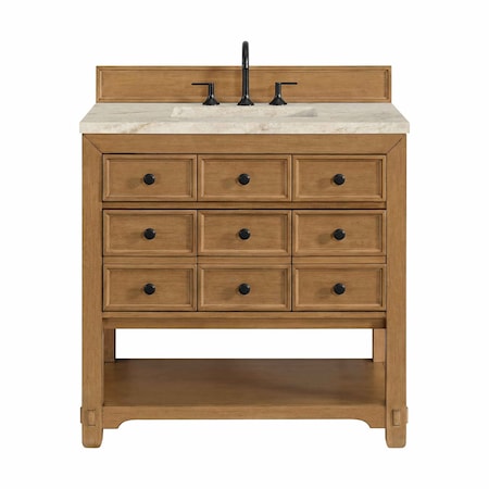 James Martin Vanities Malibu 36" Single Vanity, Amber Birch, w/ 3 CM Tajnar Eclos Top 505-V36-AMB-3TJR