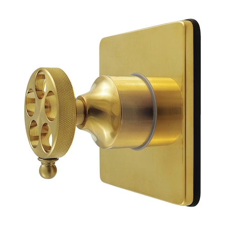 Kingston Brass Single-Handle Six-Way Diverter Valve with Knurled Handle and Square Trim Kit, Brushed Brass KS4047RKZ