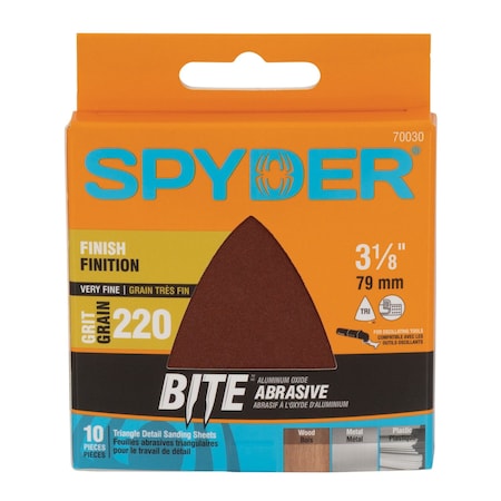 Spyder 3-1/8-Inch 220-Grit Aluminum Oxide Triangle Detail Sanding Sheets, 10PK 70030