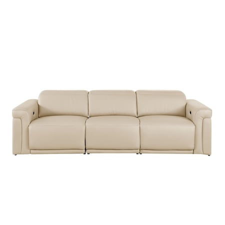 Homeroots 100" Beige Top Grain Leather Reclining Metal USB Sofa 720427