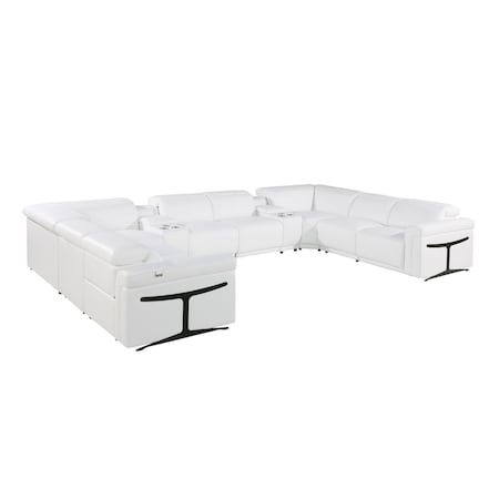 Homeroots White Italian Leather Power Reclining U Shaped Ten Piece Corner Sectional With Console 634688