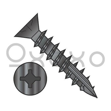 Oxoxo 8-11X1 Square Phil Drive Flat w/Nibs Deep Thread Wood Screw Full Thred 17point Black Ox, 10000PK 555241