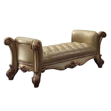 Homeroots 74in Bone and Gold Tufted Faux Leather Upholstered Bench 374241