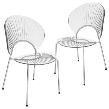 Leisuremod Opulent Modern Plastic Dining Side Chair with Chrome Metal Legs in Clear, 2PK OC20CL2