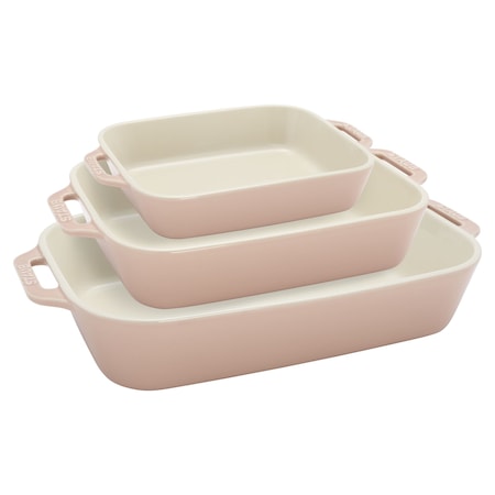 Staub Ceramic 3-pc Rectangular Baking Dish Setand, Macaron Pastel Pink 1031189