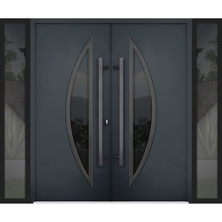Vdomdoors Steel Double Doors Deux 6501 Anthracite 2 Sidelight Exterior Windows Stainless Inserts Single Moder DEUX6501DEXD-BLK-RH-W12+72+12 x H80