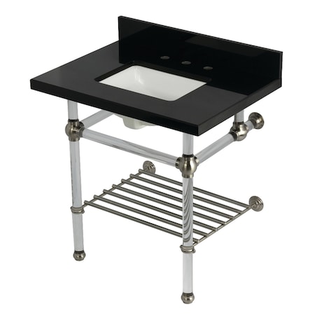 Kingston Brass 30-Inch Black Granite Console Sink with Acrylic Legs and Shelf, 8-Inch, 3-Hole KVPK3030KASQB8