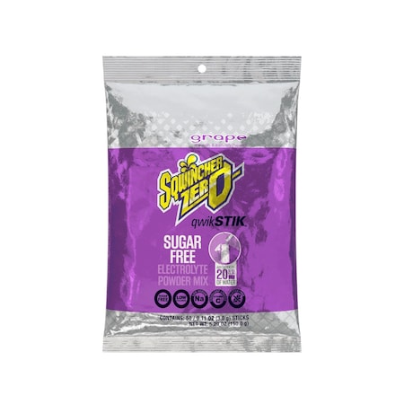 Sqwincher Qwik Stik, Sugar Free Drink Mix Powder, 20 oz Yield per .11 oz Pack, Grape, 50PK 159060107