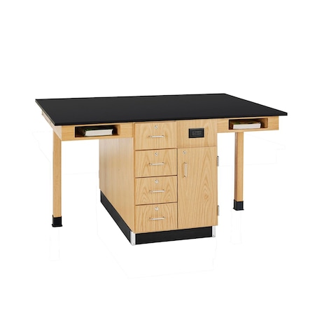 Diversified Spaces Double Lab Stations, Oak, Wood Frame, 66 in W, Red C2414KF