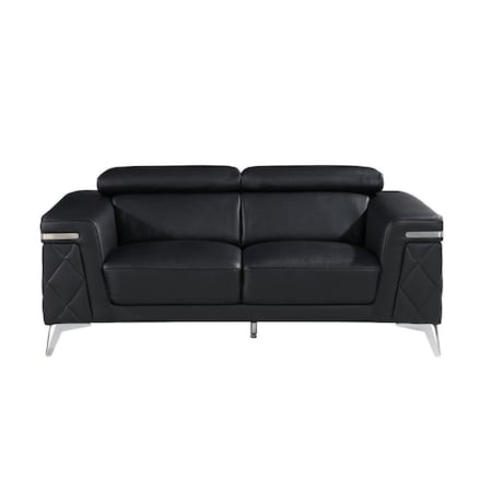 Homeroots 70" Black And Silver Metallic Top Grain Leather Loveseat 534096