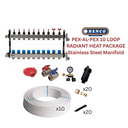 Henco Infloor radiant heating set - PEX-AL-PEX + stainless steel manifold - 2560 - 2850 sqft 806382