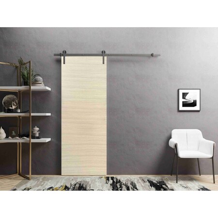 Sartodoors Sliding Barn Door with 6.6ft Hardware, Planum 0010 Natural Veneer, Rail Hangers Sturdy Silver Set, PLANUM0010BD-S-SHP-18