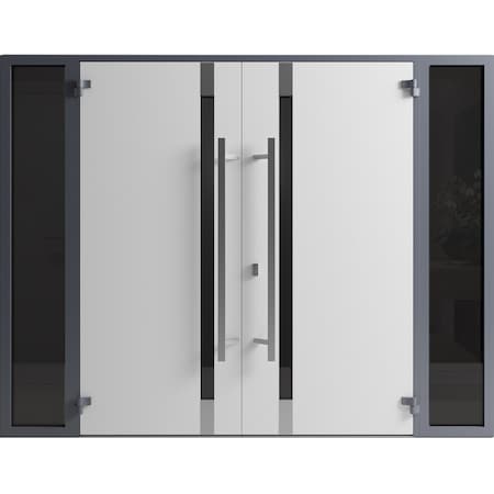 Vdomdoors Front Exterior Prehung Aluminum Double Doors Ronex1011 Grey Mirrored Clear Glass 2 Sidelights Entry RONEX1011DEXD-GRE-W16+72+16xH96-RH-I