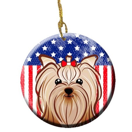 Carolines Treasures American Flag and Yorkie Yorkishire Terrier Ceramic Ornament BB2134CO1