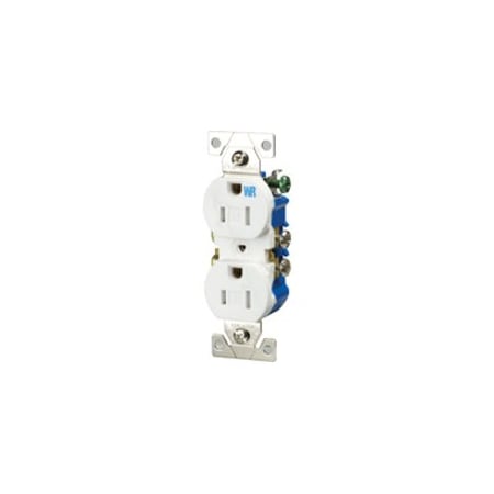 Eaton Wiring Devices Straight Blade Receptacle, 5-15R, 15 A, 125V AC, 2 Pole, 3 Wire, Flush Mount, Grounded TWR270W