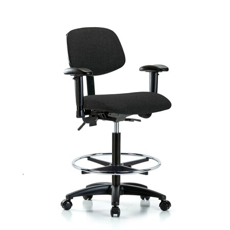Blue Ridge Ergonomics Chair, Fabric, Hi Bench, AA CF Casters, Blk, 6-Way Adjustable, 26" to 35-1/2" Height, Black BR-FHBCH-RG-T0-A1-CF-RC-F42