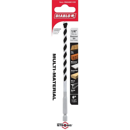 Diablo 1/4'' x 6'' Carbide-Tipped Multi-Material Rotary Hammer Drill Bit DMAMM1050
