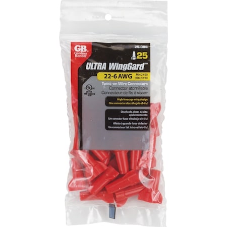 Gardner Bender WingGard Medium Red 22 AWG to 6 AWG Wire Connector, 25PK 25-086