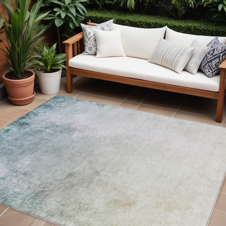 Homeroots 8' X 10' Beige Sky Blue And Teal Blue Ombre Washable Indoor Outdoor Area Rug 577905
