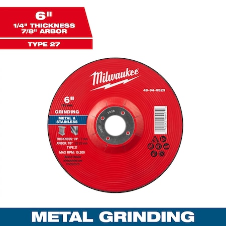 Milwaukee Tool Grinding Wheel, 6" dia. 49-94-0523