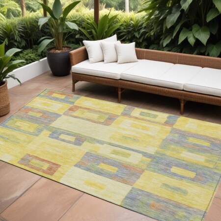 Homeroots 8' X 10' Yellow Blue And Terra Cotta Geometric Washable Indoor Outdoor Area Rug 605058