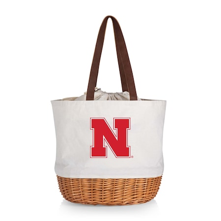 Picnic Time Family Of Brands NCAA Nebraska Cornhuskers Coronado Canvas and Willow Basket Tote - Picnic Bag 203-00-187-404-0