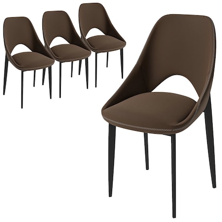 Leisuremod Amalfi Modern Dining Chair - Upholstered Accent Side Chair, Metal Legs, 4PK AC48DBR4