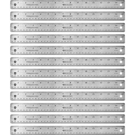 Westcott Rulers, 15"L, Stainless Steel, Nonslip Cork Back, 12/BX, SR PK ACM10416BX