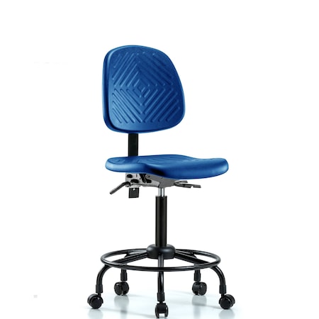 Blue Ridge Ergonomics Poly Chair, Round Tube Base, Med Bench, Med Back, Tilt, Casters, Blue BR-PMBCH-MB-RT-T1-A0-RC-BLU