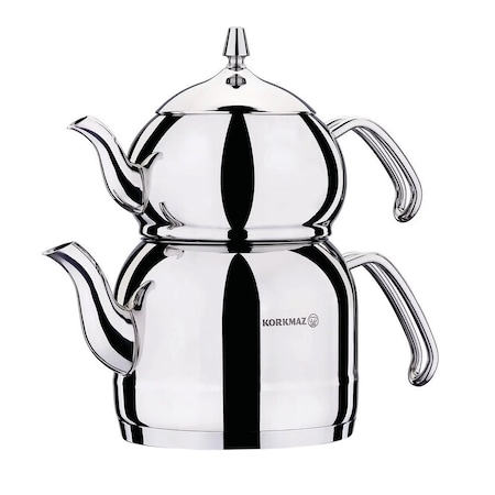 Korkmaz Efendi 1.1 Liter Tea Pot and 2.4 Liter Kettle Set in Silver A221