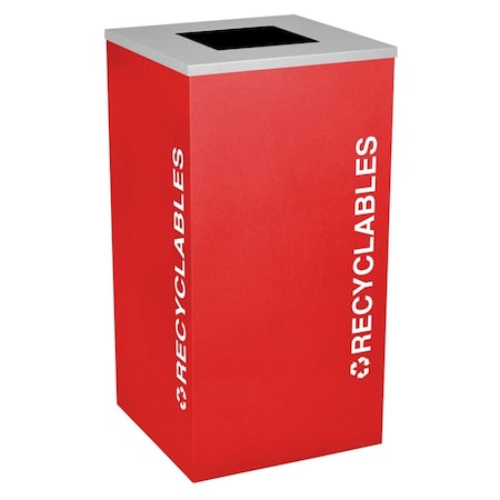 Ex-Cell Kaiser 24 Gallon Square Recycling Receptacle with Recyclables Decal, Ruby Texture RC-KDSQ-R RBX
