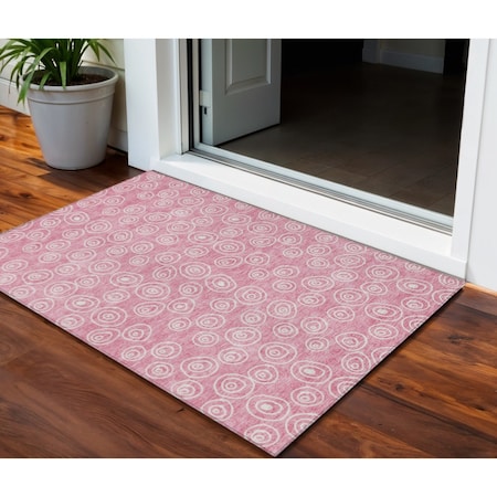 Homeroots 3' X 5' Pink And Ivory Geometric Washable Indoor Outdoor Area Rug 583378