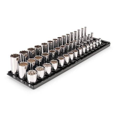 Tekton 3/8 In. Dr. Shallow, Semi-Deep, and Deep 12pt Socket Set w/Rails and Trays, 45-Piece (1/4 - 1 in.) SHD91127