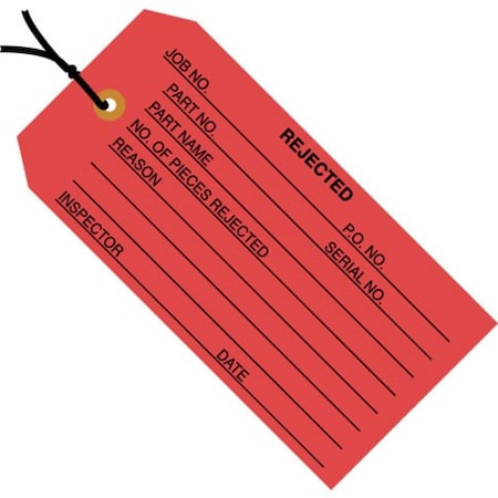 Box Packaging Inspection Tag Rejected Pre WiredNo 5 4-3/4L x 2-3/8W Red 1000/Pk G20033