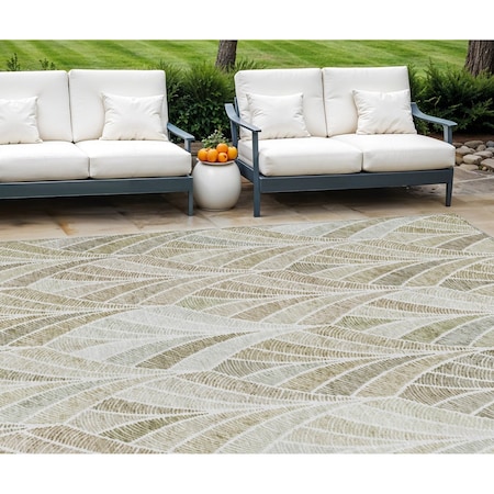 Homeroots 9' X 12' Khaki Tan And Beige Geometric Washable Indoor Outdoor Area Rug 589234