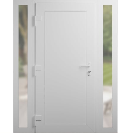 Vdomdoors Front Exterior Prehung Metal-Plastic Door, Manux 8111 White Silk, 2 Side Sidelite Transoms, Office MANUX8111EXD-WS-W16+36+16xH80-RH
