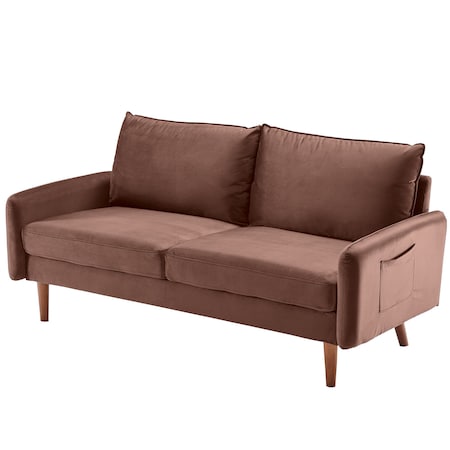 Homeroots Pink Contemporary Velvet Sofa with Side Pockets 473448