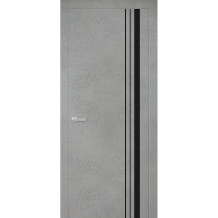 Sartodoors Modern Wood Interior Door with Hardware, Planum 0011 Concrete and Aluminum Strips, Single Panel Fra PLANUM0011ID-BTN-2484