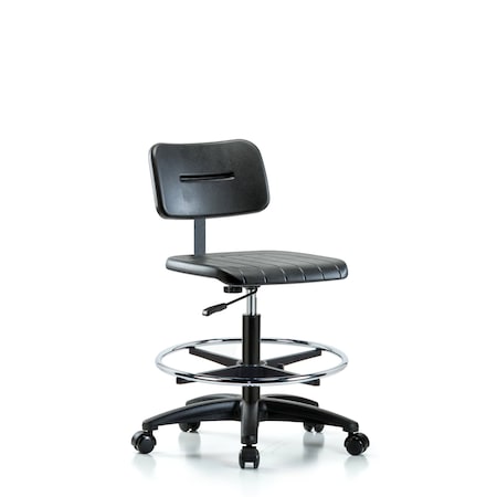 Blue Ridge Ergonomics Basic Poly Med Bench Chair, CF, Casters, Polyurethane, Chrome, 19-1/2" to 27-1/2" Seat Height BR-BPMBCH-RG-CF-RC