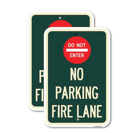 Signmission Do Not Enter No Parking Fire Lane with Graphic, 18'' X 24'' 2 Signs, Heavy Gauge Aluminum, 2PK A-1824-2PACK-24149