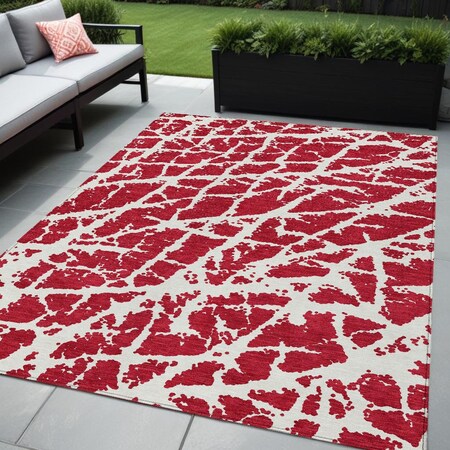 Homeroots 5' X 8' Red and White Abstract Washable Non Skid Indoor Outdoor Area Rug 559320