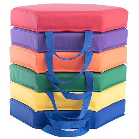 Bintiva Color Coded Vinyl Floor Cushions, Hexagon, 6-Piece Set BN-VNYLMARKX6-BT-SC