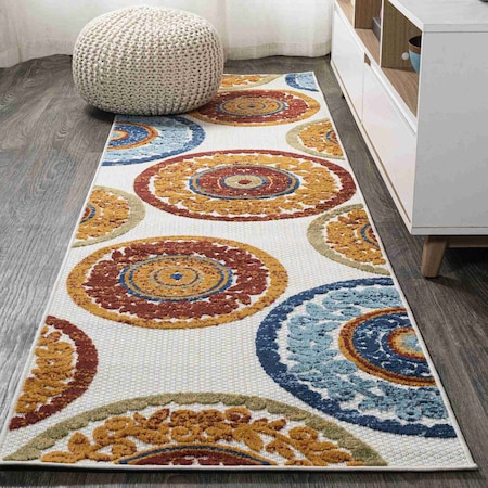 Jonathan Y Circus Medallion High-Low Red/Blue 2 ft. x 10 ft. Indoor/Outdoor Runner Rug AMC106A-210