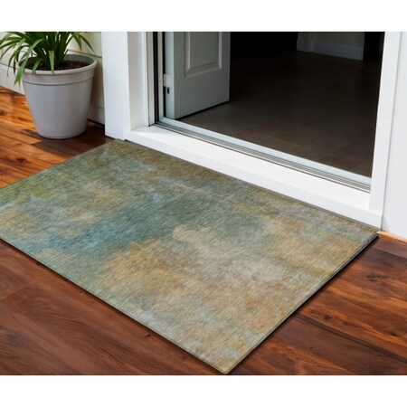 Homeroots 3' X 5' Artichoke Green Gray And Gold Abstract Washable Indoor Outdoor Area Rug 603059