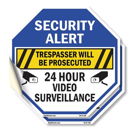 Signmission Security Alert Trespasser Will Be P, 10 inch X 10 inch, Vinyl Decal, 2PK OC-D-2PACK-10-186