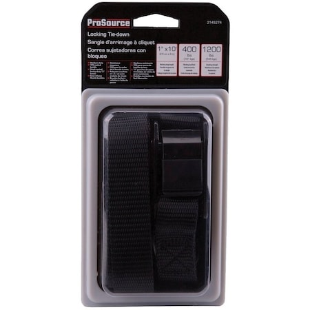 Prosource RT45481 Tie-Down, 1 in W, 10 ft L, Polyester Webbing, Metal Buckle, Black, 400 lb, S-Hook End Fitting FH64053